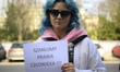 The sister of Mariusz Dworakowski is seen rallying in front of the Swedish embassy in Wars...