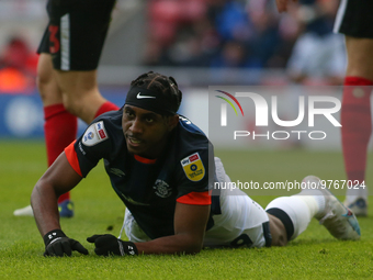 Luton Town's Amari'i Bell reacts to a missed chance during the Sky Bet Championship match between Sunderland and Luton Town at the Stadium O...