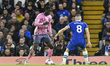 Amadou Onana of Everton battles for possession with Mateo Kovacic of Chelsea during the Pr...