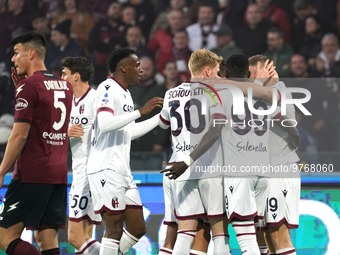 Players of Bologna Fc celebrate the goal during the  Serie A match between Us Salernitana 1919 and Bologna Fc on March 18, 2023 stadium ''Ar...