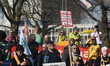 

A thousand climate activists are marching to the RWE renewable energy headquarter in Ess...