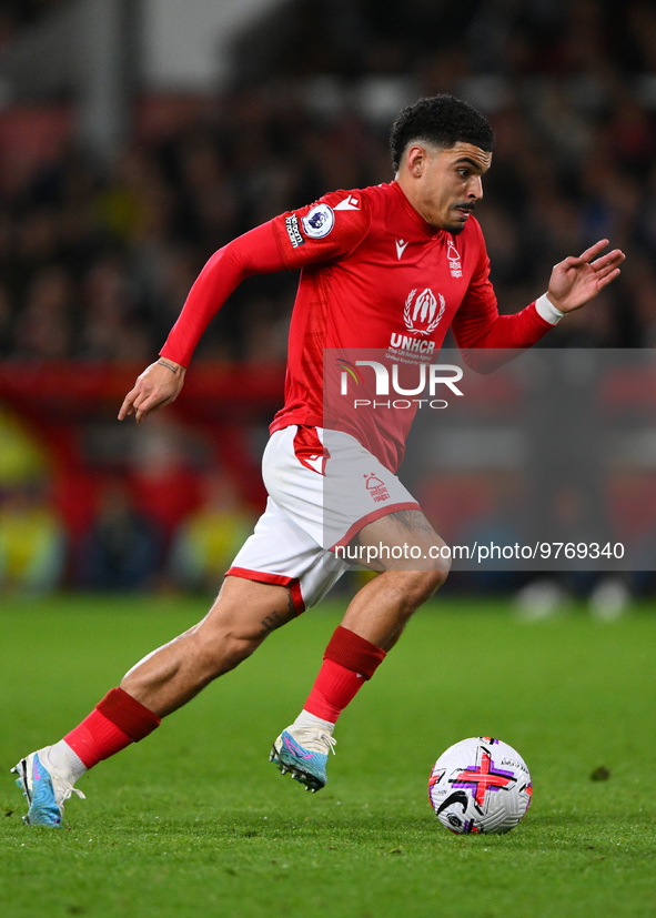Morgan Gibbs-White of Nottingham Forest runs with the ball during the Premier League match between Nottingham Forest and Newcastle United at...