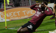 Boulaye Dia of US Salernitana  rejoice afer scoring a goal of 2-1  during the Serie A matc...