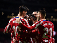 Alvaro Morata, Antoine Griezmann, Mario Hermoso, Yannick Carrasco and Thomas Lemar celebrates a goal during La Liga match between Atletico d...