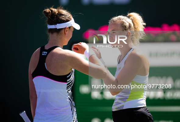 Barbora Krejcikova of the Czech Republic &amp; Katerina Siniakova of the Czech Republic in action during the doubles semi-final of the 2023... by Rob Prange/DPPI/LiveMedia/NurPhoto