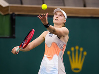 Elena Rybakina of Kazakhstan in action against Iga Swiatek of Poland during the semi-final of the 2023 BNP Paribas Open, WTA 1000 tennis tou...