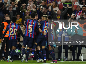 Sergi Roberto right-back of Barcelona and Spain celebrates after scoring his sides first goal during the La Liga Santander match between FC...