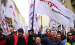 Miners are seen protesting near the EU representaion in Warsaw, Poland on 24 March, 2023....