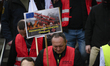 Miners are seen protesting near the EU representaion in Warsaw, Poland on 24 March, 2023....
