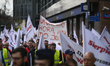Miners are seen protesting near the EU representaion in Warsaw, Poland on 24 March, 2023....