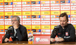 Fernando Santos, Jakub Kwiatkowski during press conference before Poland vs Albania match...