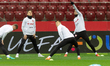 Piotr Zielinski, Jan Bednarek during ofifcial training before Poland vs Albania match in W...