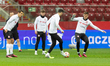 Robert Lewandowski , Krzysztof Piatek  during ofifcial training before Poland vs Albania m...
