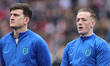 L-R Harry Maguire (Manchester United)of England and Jordan Pickford (Everton)of England be...