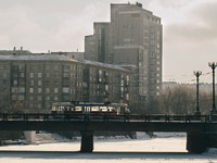 The tram crosses the bridge over the frozen river Lopan in Kharkov, Ukraine, on 3-4 January 2016.
Severe frosts down to Ukraine in recent d...
