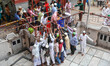 People are seen collecting fruit juice and rose water for drinking ahead of Iftar time on...