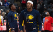 TORONTO, ON, CANADA - March 22, 2023: Myles Turner #33 of the Indiana Pacers warms-up befo...