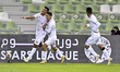 Amjed Attwan Al-Magsoosi (L) of Al Shamal SC celebrates after scoring during the QNB Stars...