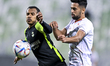 Jasem Mohamed Omer (L) of Al Ahli SC and Ali Iyad Olwan (R) of Al Shamal SC battle for the...