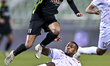 Yazan Abdallah Alnaimat (L) of Al Ahli SC and Landre Loick (bottom) of Al Shamal SC battle...
