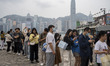 People lining up at an ice cream truck in Tsim Sha Tusi  on April 8, 2023 in Hong Kong, Ch...