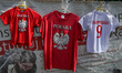RZESZOW, POLAND - APRIL 13, 2023:T-shirts with the emblem of Poland, a white eagle, and t...