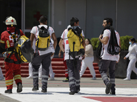 Members of the Mexican Red Cross get ready to rescue a person by rappelling during the First National Drill 2023 in Mexico, on april 19, 202...