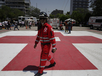 Members of the Mexican Red Cross participated in the First National Drill 2023 in Mexico, on april 19, 2023, where they carried out a vertic...