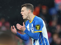  Brighton & Hove Albion's Solly March upset after missing crucial penalty in FA Cup shootout defeat to Man Utd during The FA Cup - Semi-Fina...