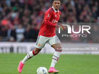 Manchester United's Jadon Sancho in action during The FA Cup - Semi-Final soccer match between Brighton and Hove Albion against Manchester...