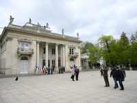 Participants of the Bucharest Nine meeting have their picture taken at the Palace on the Isle in Warsaw, Poland on 26 April, 2023. The Bucha...