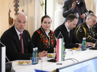 Minister of Defence of Hungary Kristof Szalay-Bobrovniczky (l) is seen at the Bucharest Nine group meeting in Warsaw, Poland on 26 April, 20...
