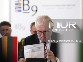 Minister of Defence of Lithuania Arvydas Anusauskas is seen at the Bucharest Nine group meeting in Warsaw, Poland on 26 April, 2023. The Buc...