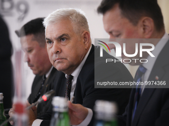 Minister of Defence of Romania Angel Tilvar is seen at the Bucharest Nine group meeting in Warsaw, Poland on 26 April, 2023. The Bucharest N...