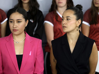 April 25, 2023, Mexico City, Mexico: Astronaut Katya Echazarreta and Fernanda Pina, soccer player and activist at the press conference at th...