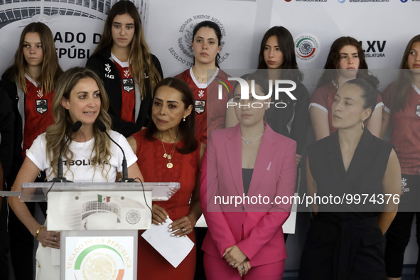 April 25, 2023, Mexico City, Mexico: Paola Kuri, CEO Fut sin Genero with Senator Josefina Vazquez Mota; Katya Echazarreta, astronaut, and Fe...