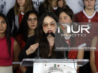 April 25, 2023, Mexico City, Mexico: Singer-songwriter Paty Cantu, at a press conference, at the conclusion of the ''Gender Parity Forum in...