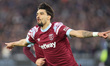 West Ham United's Lucas Paqueta celebrates his goal during English Premier League soccer m...