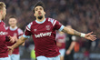 West Ham United's Lucas Paqueta celebrates his goal during English Premier League soccer m...
