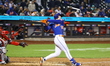 New York Mets Brett Baty (22) bats during the seventh inning of a baseball game against th...
