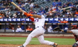 New York Mets Francisco Alvarez (4) doubles during the sixth inning of a baseball game aga...